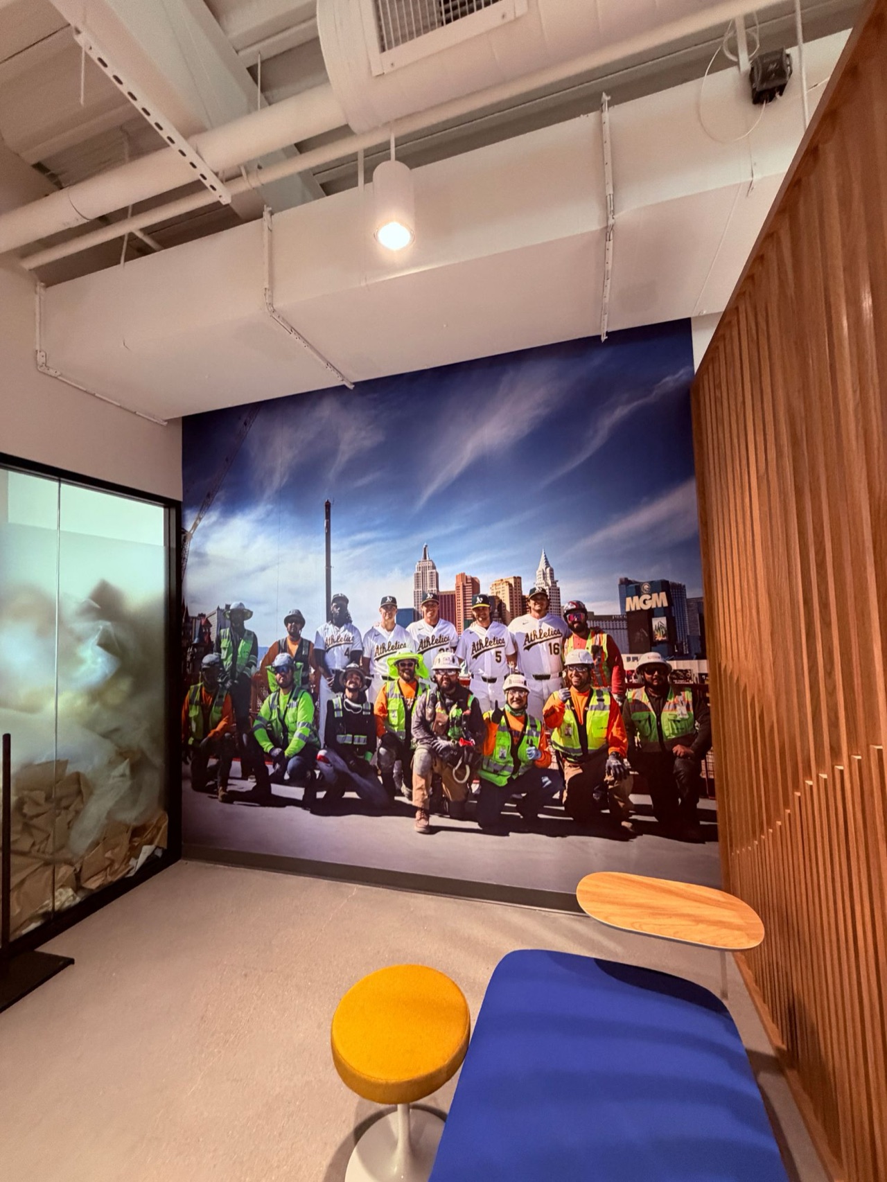 Athletics Las Vegas office graphics — Floor-to-ceiling photo murals, player wall and acrylic prints across the A's Las Vegas office — Las Vegas, NV