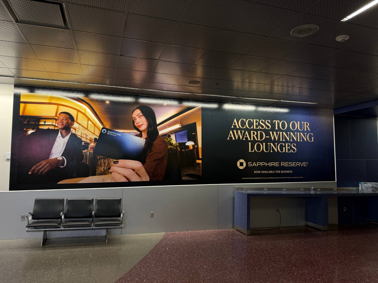Chase Sapphire Reserve airport wall wrap — Large-format wall wrap on a concourse wall at the Phoenix airport — Phoenix, AZ