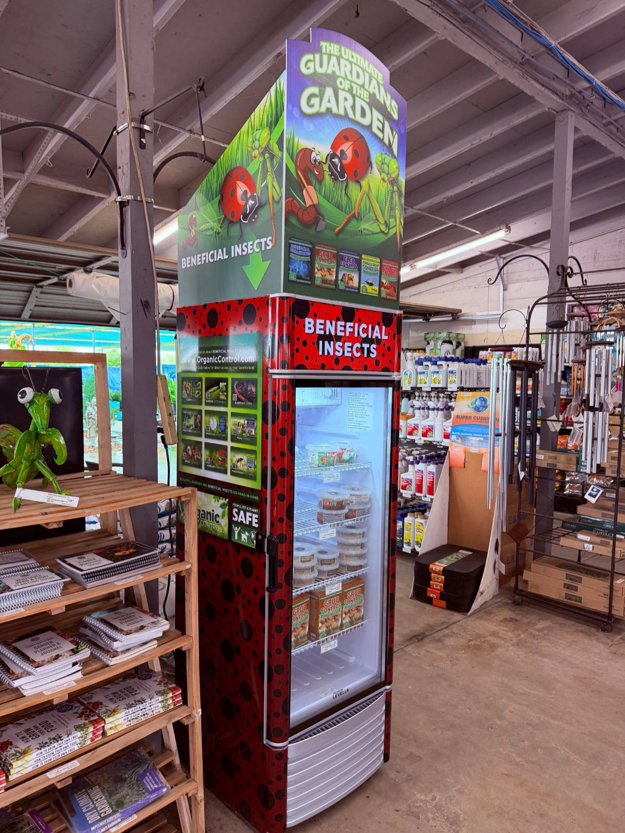 Organic Control beneficial-insect coolers — Full cooler wraps with printed header toppers at SummerWinds Nursery garden centers — Phoenix, AZ