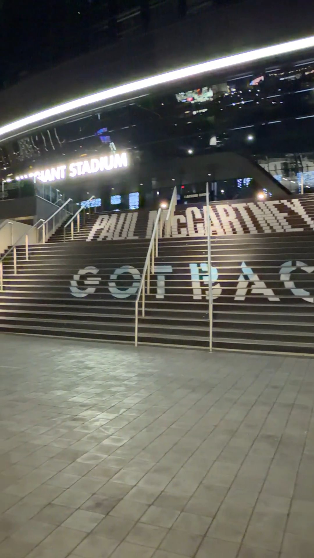 Night video of Paul McCartney stair graphics at Allegiant Stadium